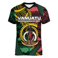 Personalised Vanuatu Independence Day Women V-Neck T-Shirt Boar Tusk Warrior Tribal Floral Patterns