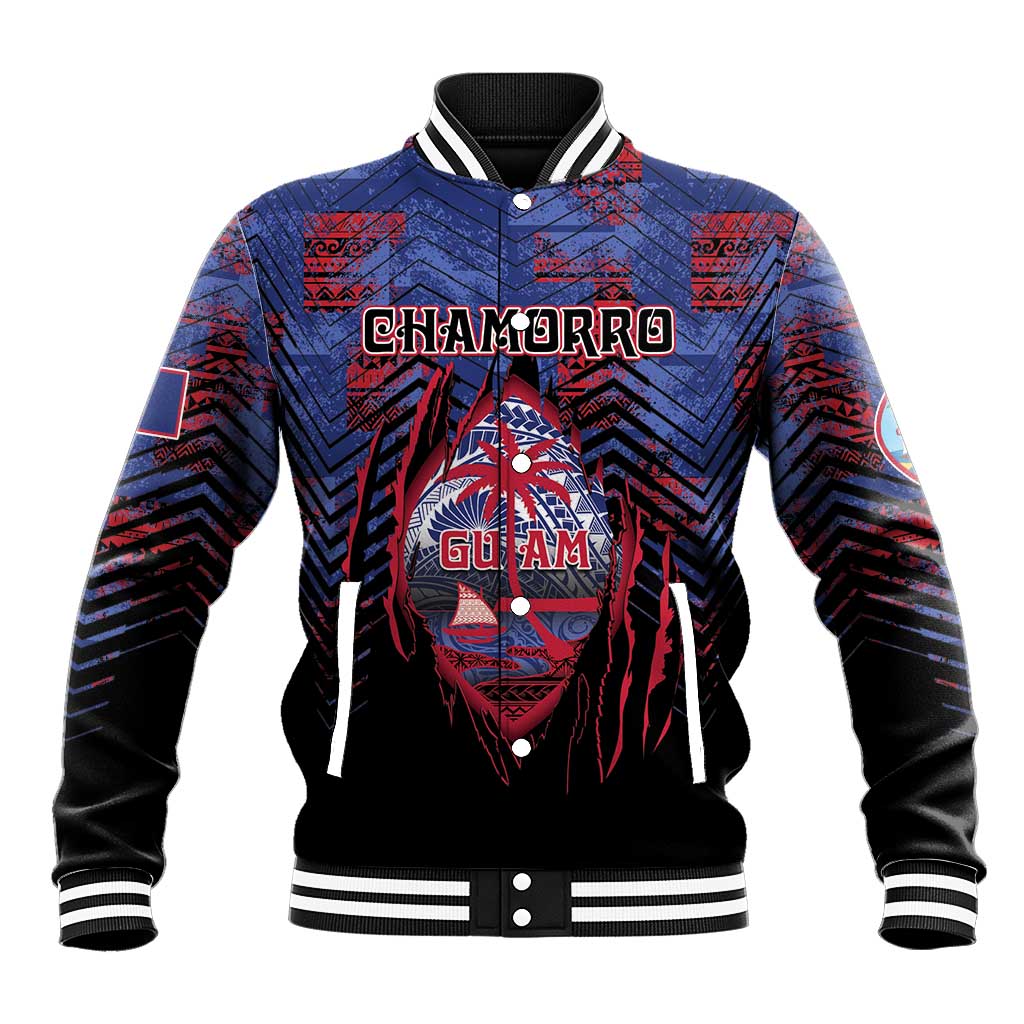Personalised Guam Baseball Jacket Chamorro Seal Tribal Scratch Design - Polynesian Pride