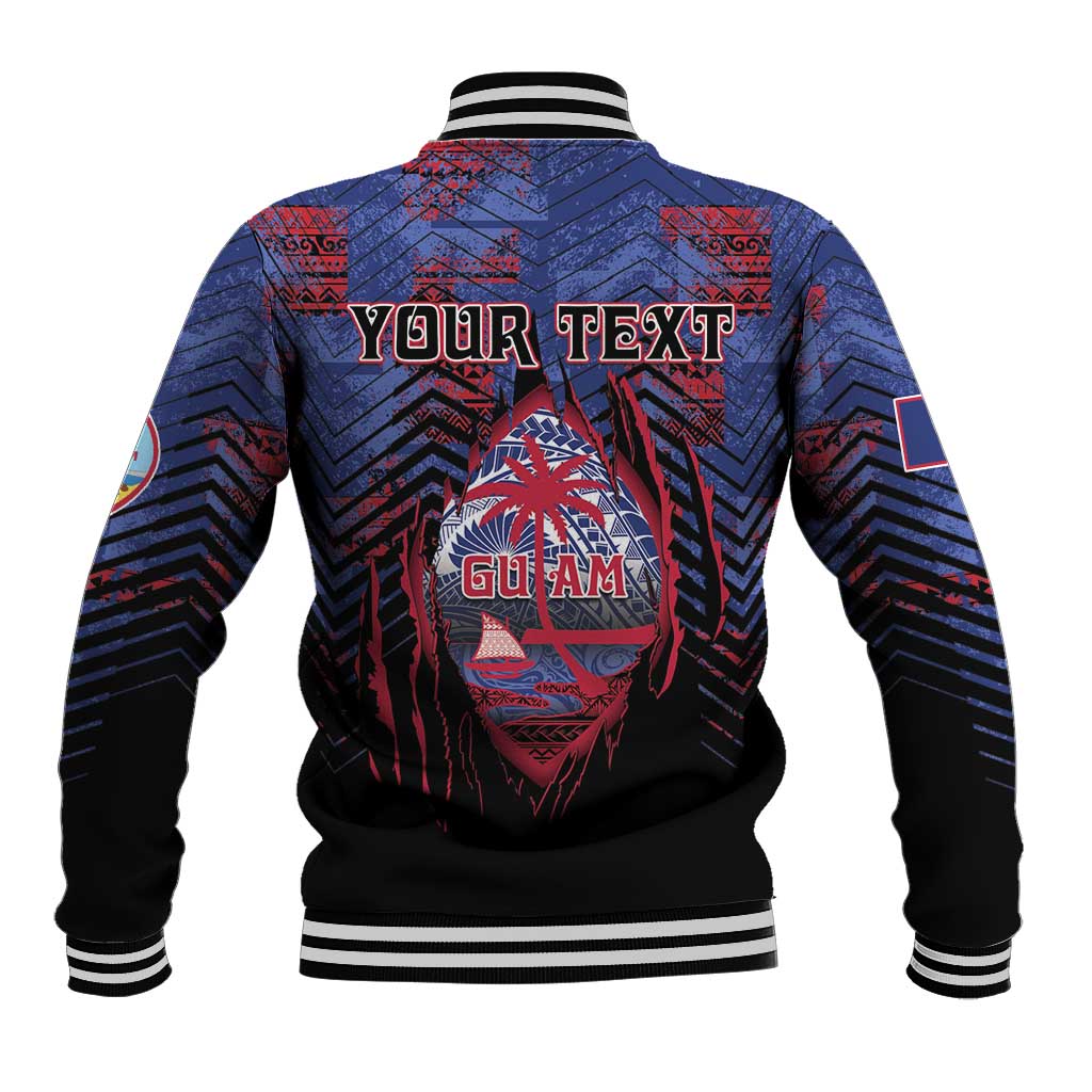 Personalised Guam Baseball Jacket Chamorro Seal Tribal Scratch Design - Polynesian Pride