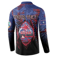 Personalised Guam Button Sweatshirt Chamorro Seal Tribal Scratch Design - Polynesian Pride