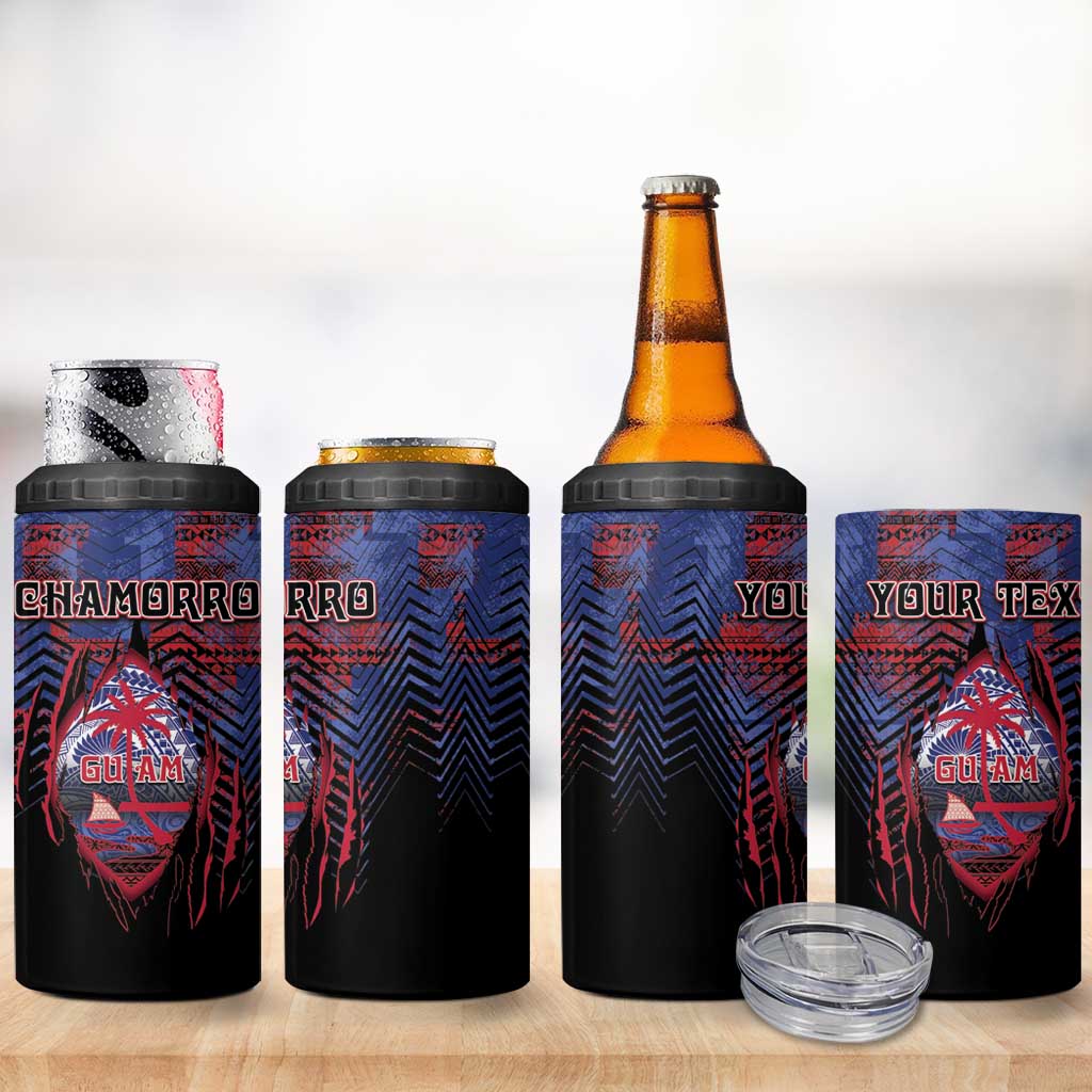 Personalised Guam 4 in 1 Can Cooler Tumbler Chamorro Seal Tribal Scratch Design - Polynesian Pride