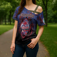 Personalised Guam Cross Shoulder Shirt Chamorro Seal Tribal Scratch Design - Polynesian Pride