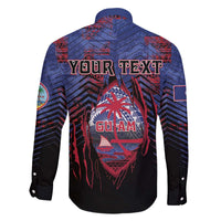 Personalised Guam Family Matching Off The Shoulder Long Sleeve Dress and Hawaiian Shirt Chamorro Seal Tribal Scratch Design - Polynesian Pride