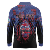 Personalised Guam Long Sleeve Polo Shirt Chamorro Seal Tribal Scratch Design - Polynesian Pride