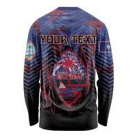 Personalised Guam Long Sleeve Shirt Chamorro Seal Tribal Scratch Design - Polynesian Pride