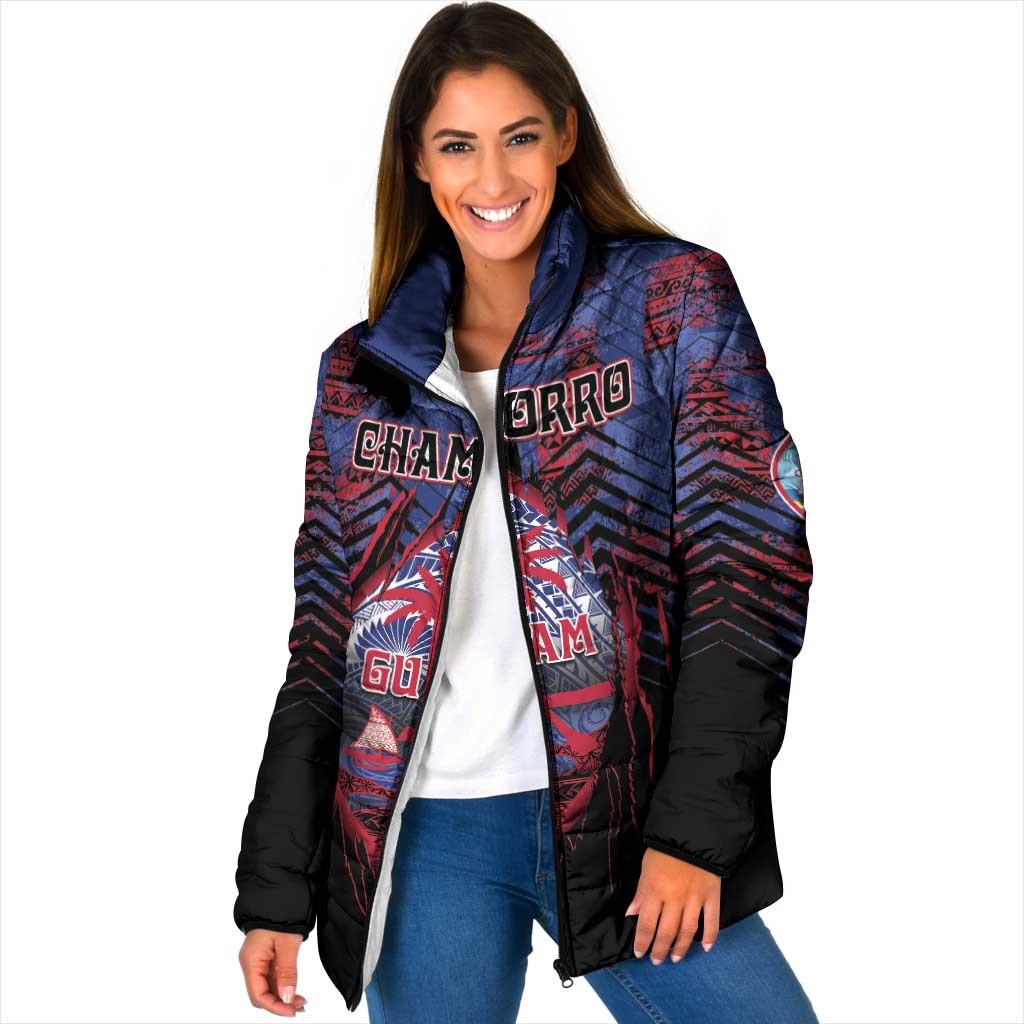 Personalised Guam Padded Jacket Chamorro Seal Tribal Scratch Design - Polynesian Pride