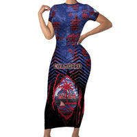 Personalised Guam Short Sleeve Bodycon Dress Chamorro Seal Tribal Scratch Design - Polynesian Pride