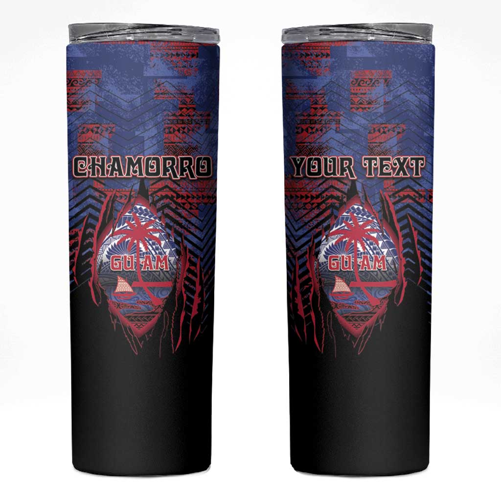 Personalised Guam Skinny Tumbler Chamorro Seal Tribal Scratch Design - Polynesian Pride