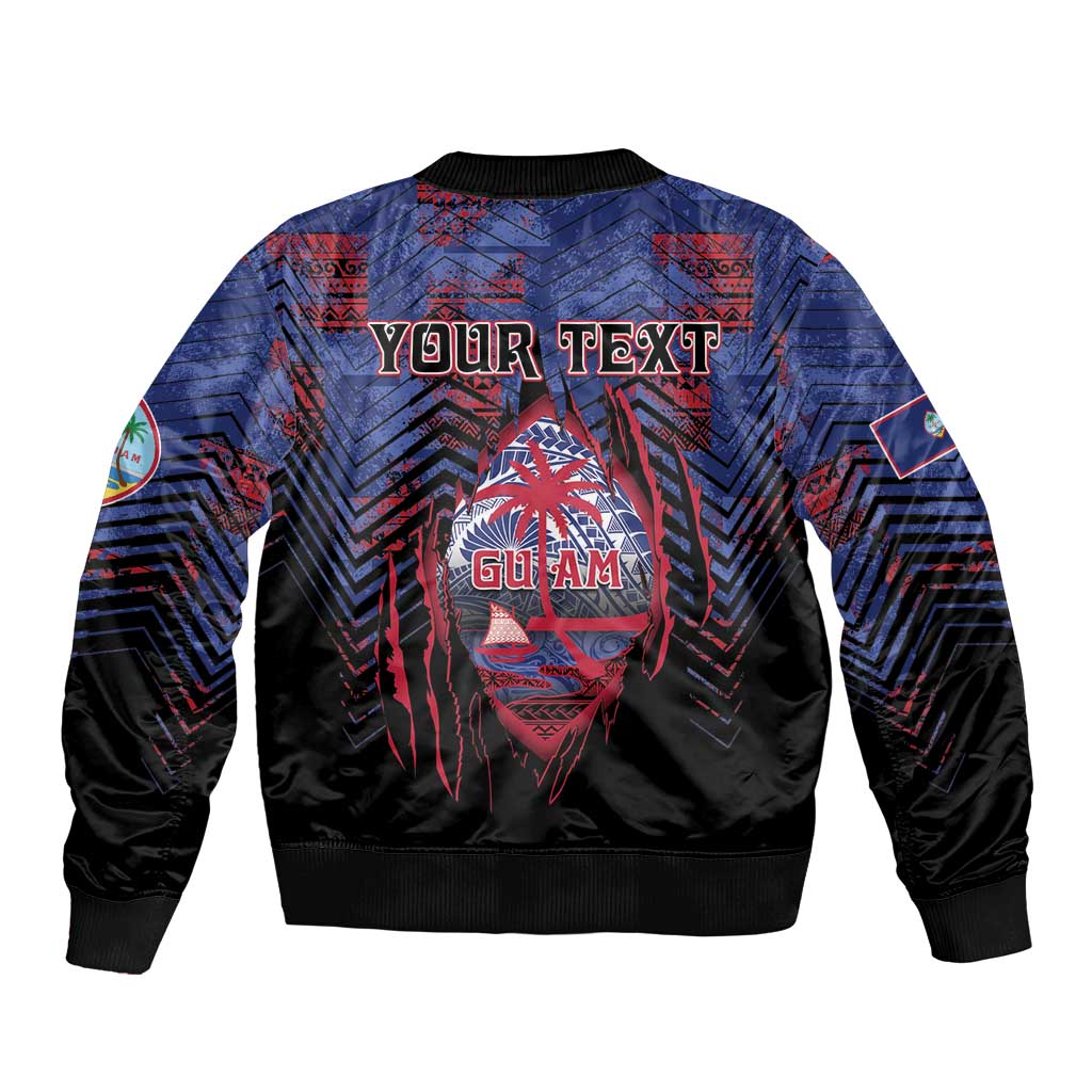 Personalised Guam Sleeve Zip Bomber Jacket Chamorro Seal Tribal Scratch Design - Polynesian Pride