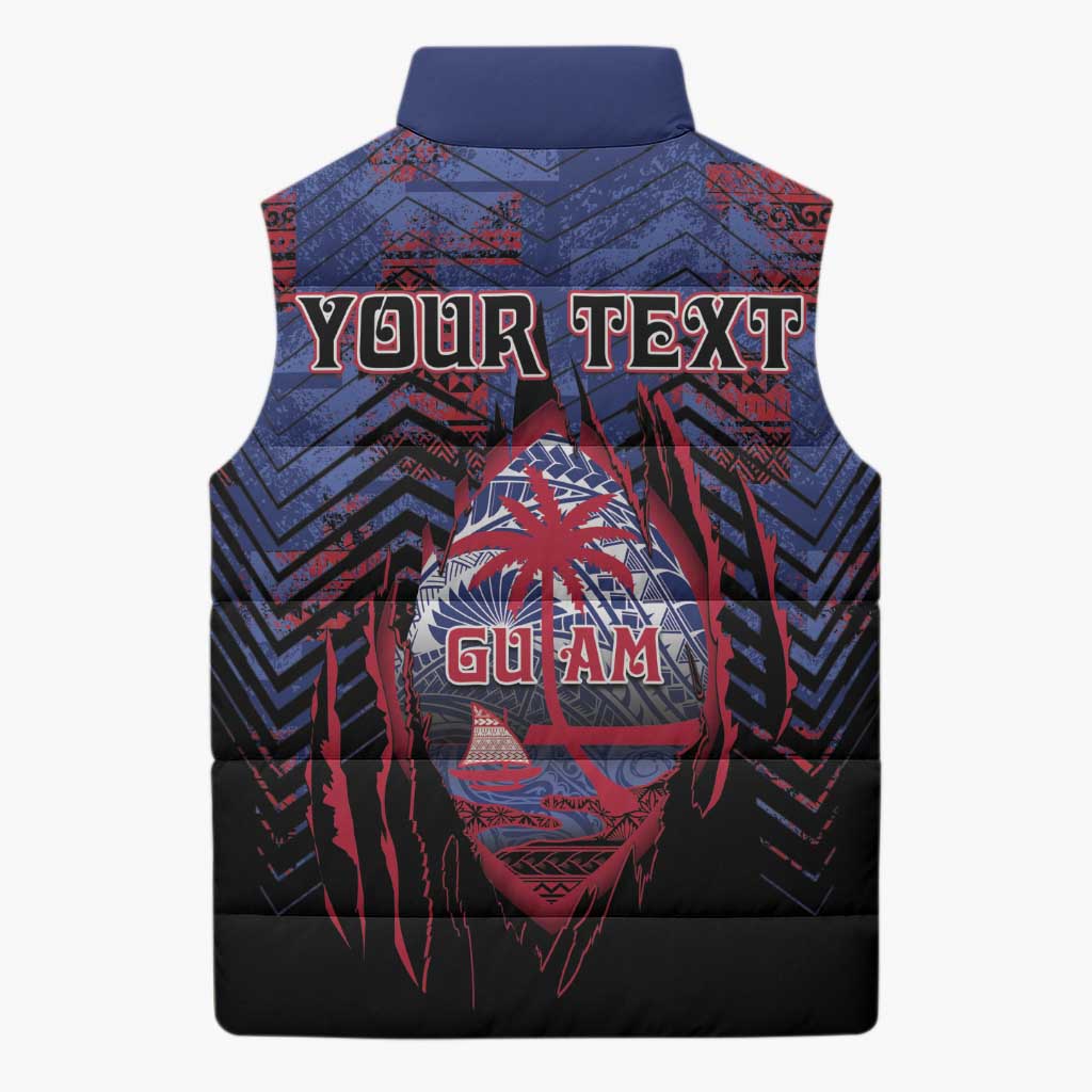 Personalised Guam Sleeveless Puffer Jacket Chamorro Seal Tribal Scratch Design - Polynesian Pride