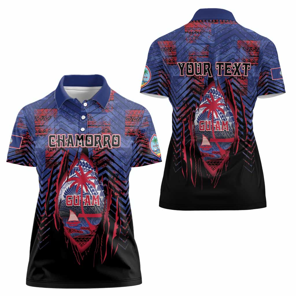 Personalised Guam Women Polo Shirt Chamorro Seal Tribal Scratch Design - Polynesian Pride