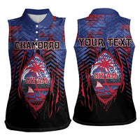 Personalised Guam Women Sleeveless Polo Shirt Chamorro Seal Tribal Scratch Design - Polynesian Pride