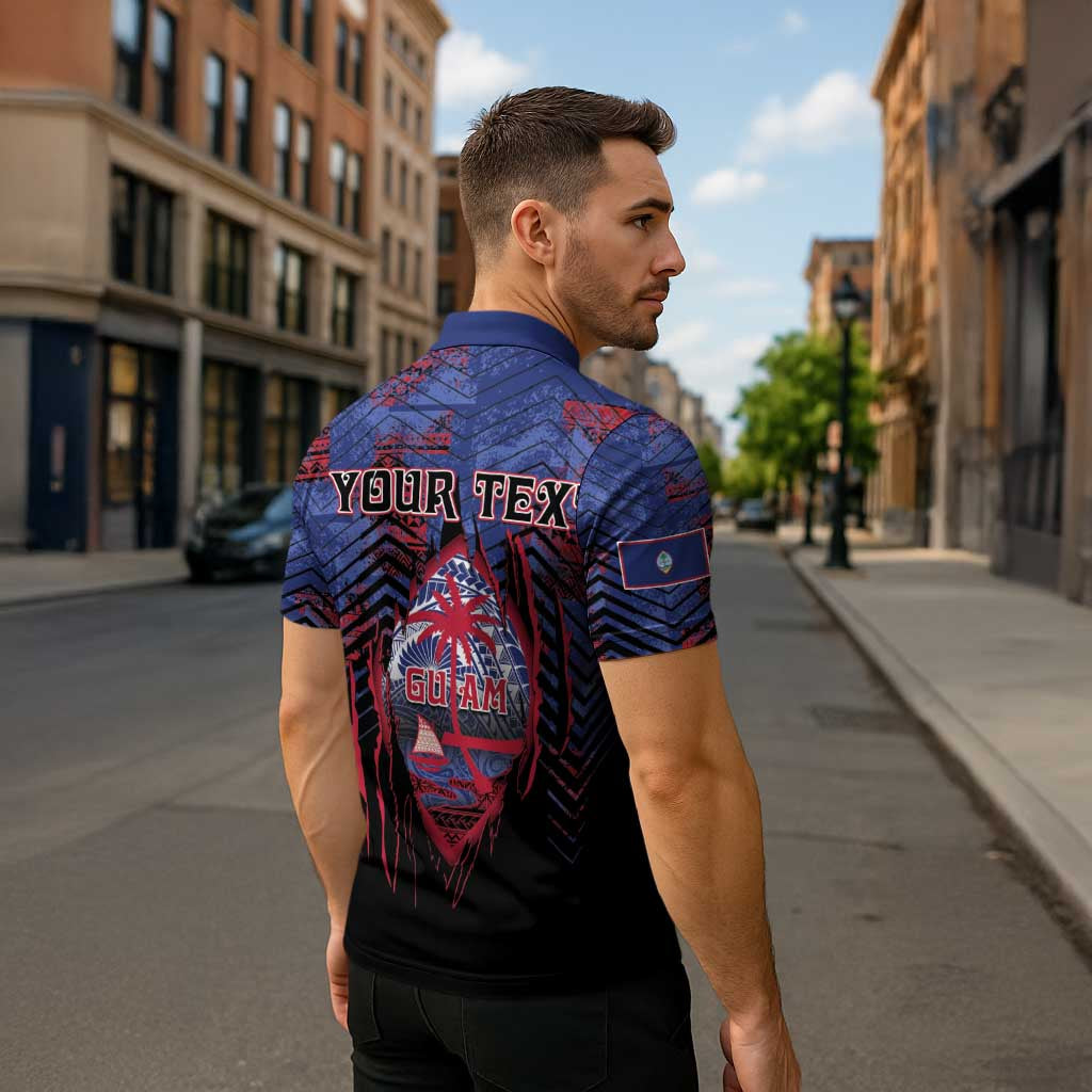 Personalised Guam Zipper Polo Shirt Chamorro Seal Tribal Scratch Design - Polynesian Pride