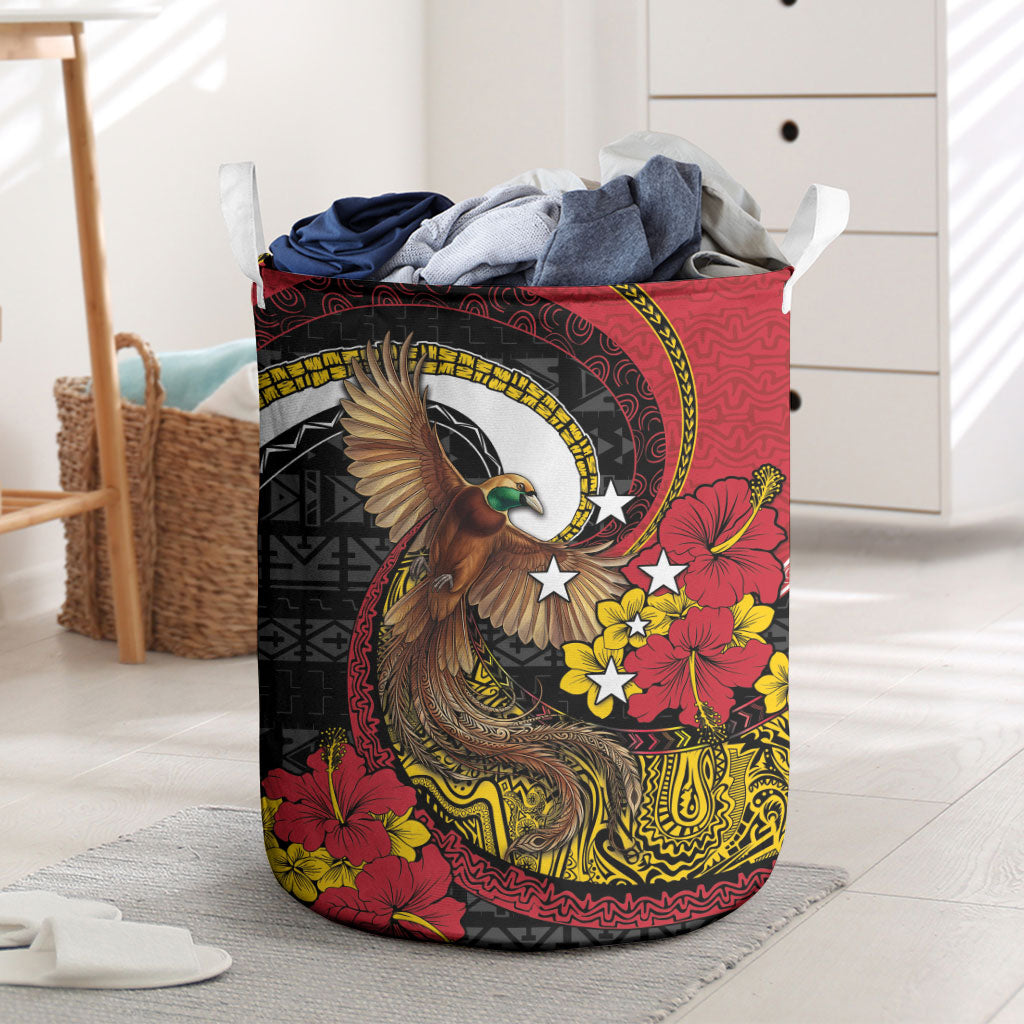 Papua New Guinea Language Week Laundry Basket Bird Of Paradise Tribal Floral Pattern DT05 Black - Polynesian Pride