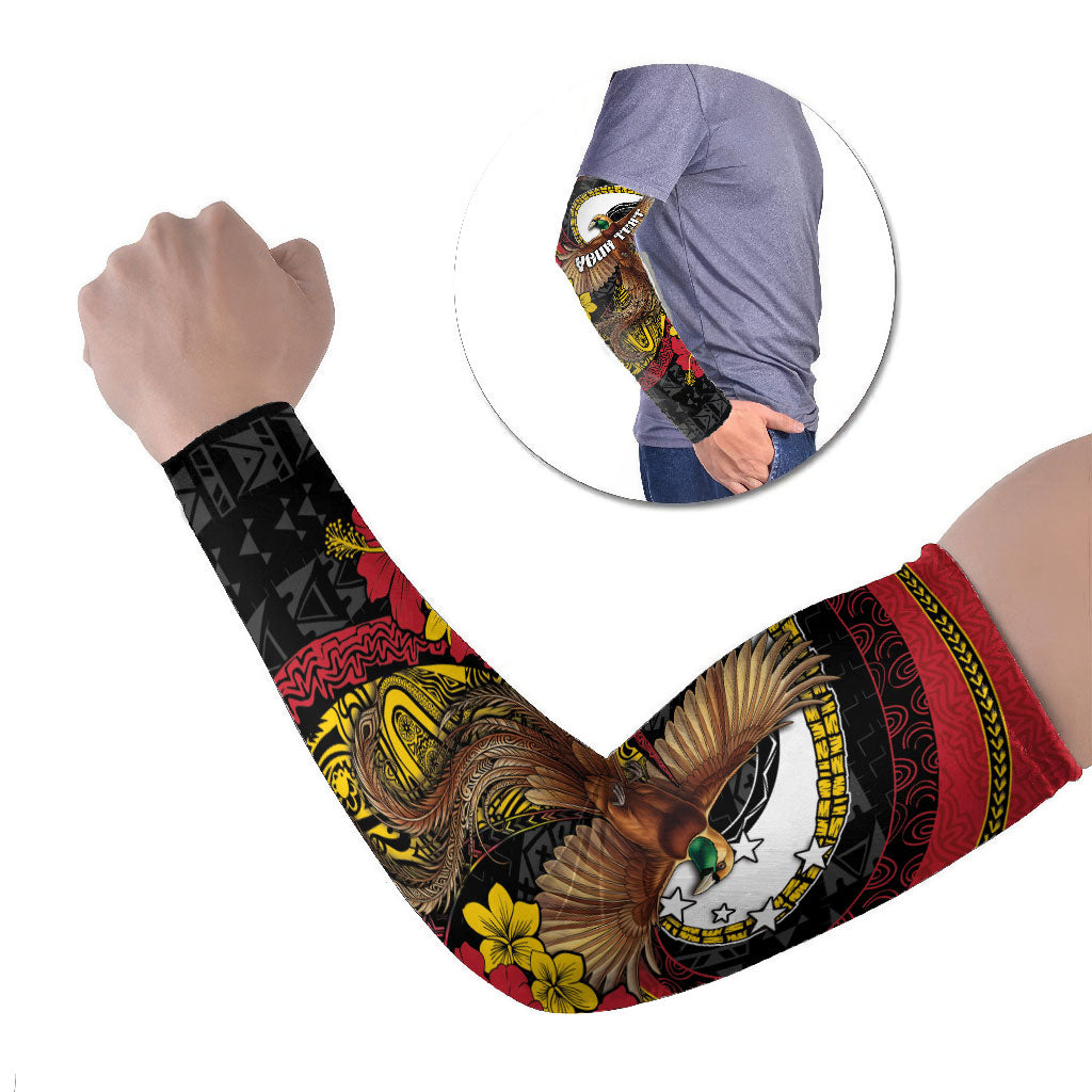 Personalised Papua New Guinea Language Week Arm Sleeves Bird Of Paradise Tribal Floral Pattern DT05 Set of 2 Black - Polynesian Pride