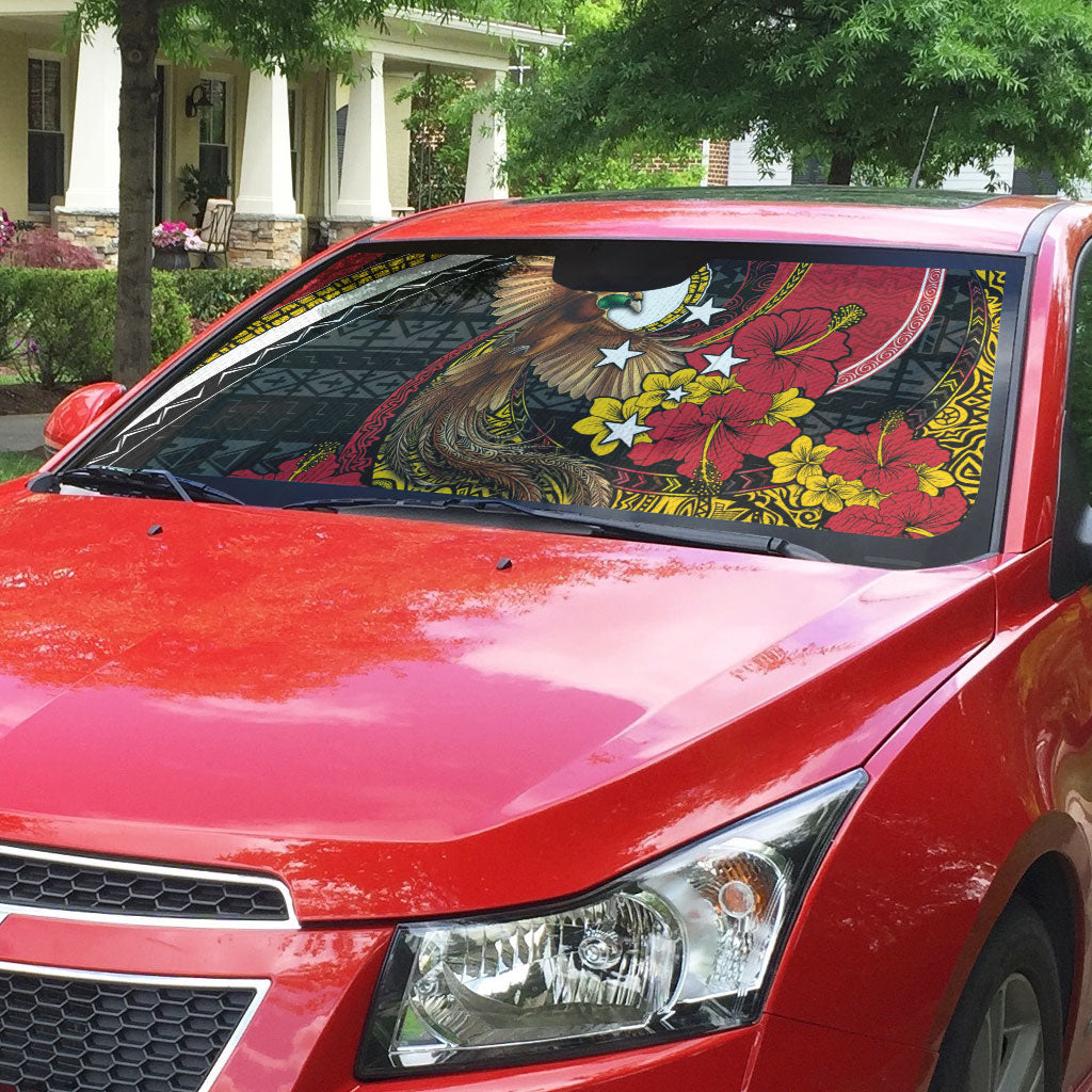 Papua New Guinea Language Week Auto Sun Shade Bird Of Paradise Tribal Floral Pattern