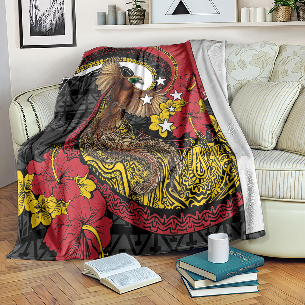 Papua New Guinea Language Week Blanket Bird Of Paradise Tribal Floral Pattern DT05 Black - Polynesian Pride