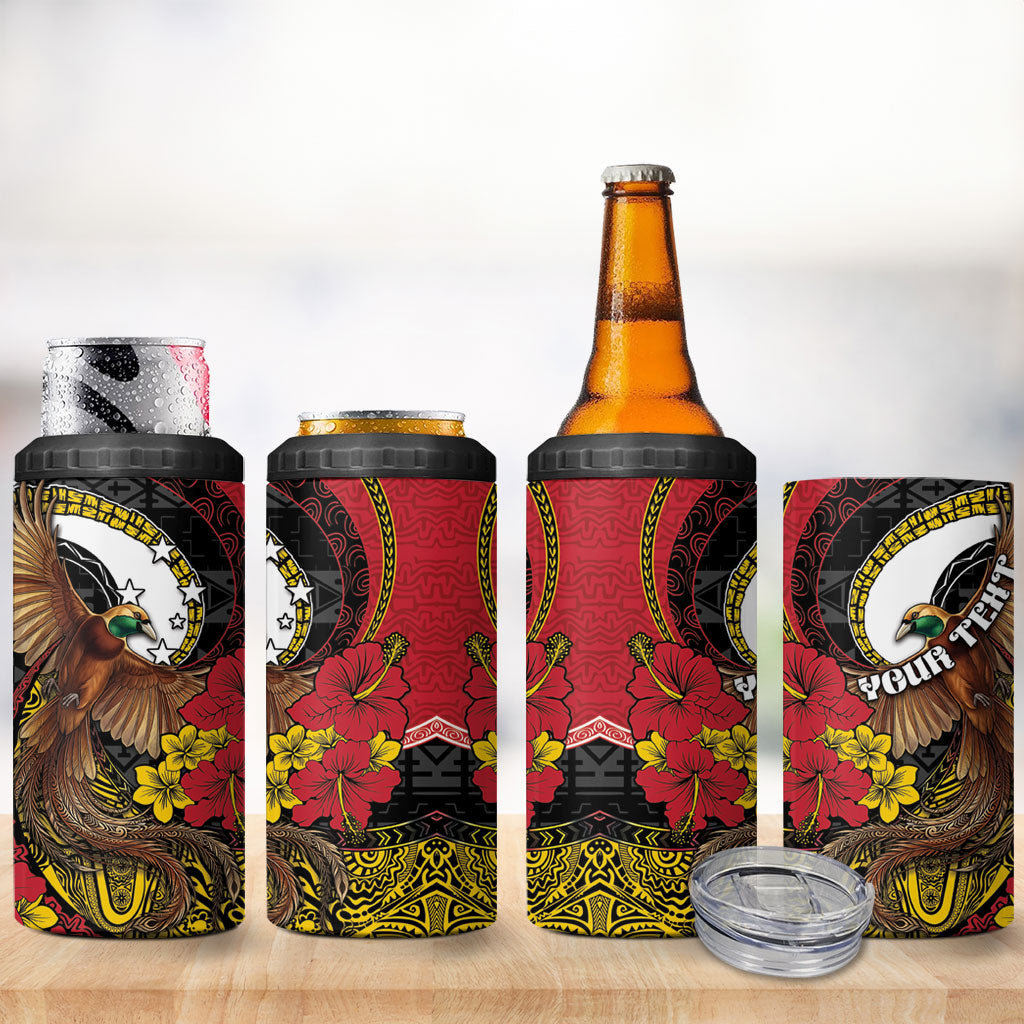 Personalised Papua New Guinea Language Week 4 in 1 Can Cooler Tumbler Bird Of Paradise Tribal Floral Pattern