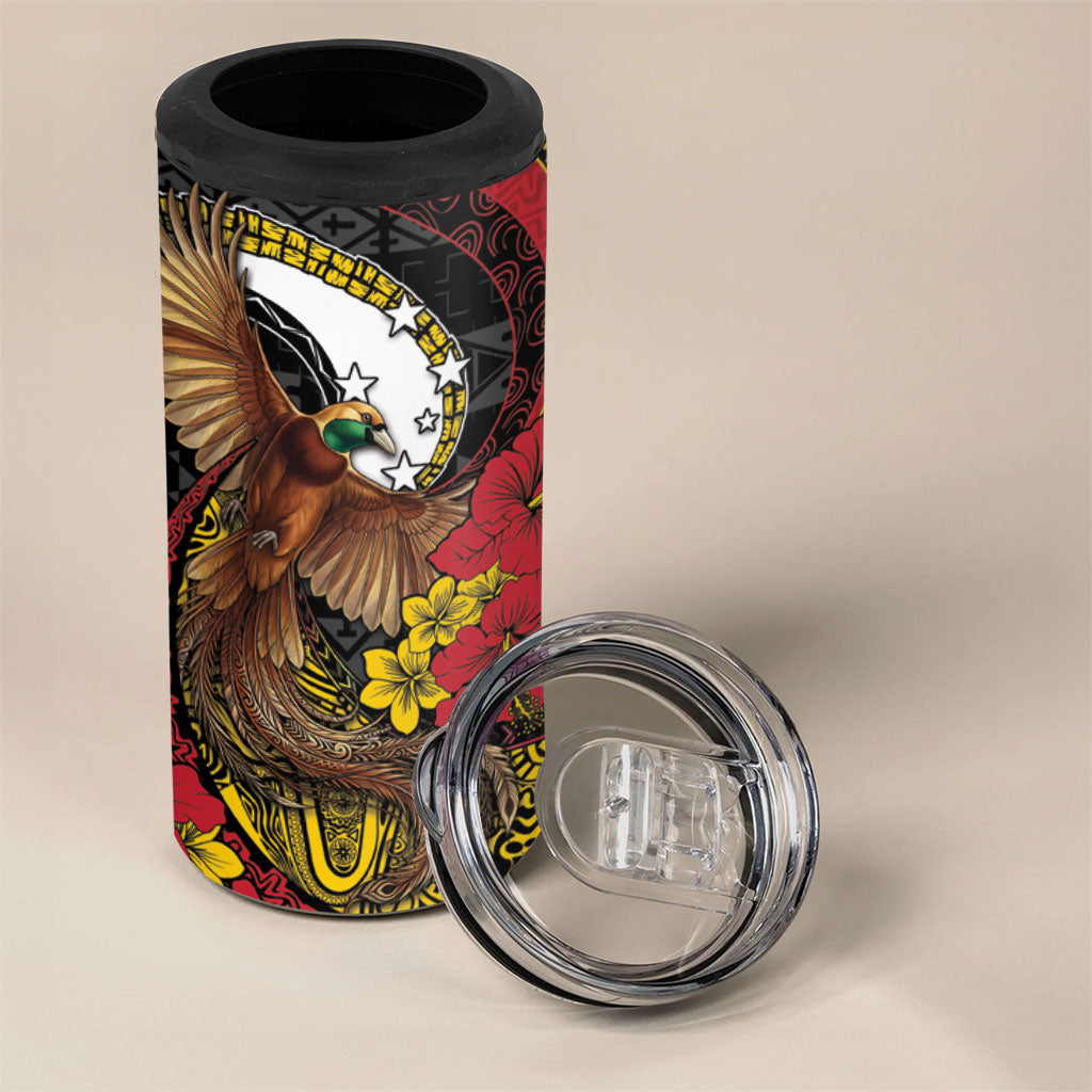 Personalised Papua New Guinea Language Week 4 in 1 Can Cooler Tumbler Bird Of Paradise Tribal Floral Pattern