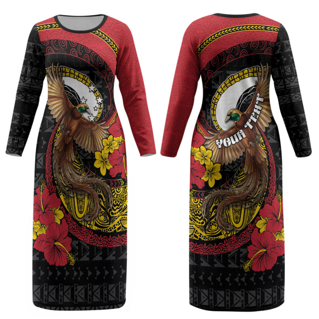 Personalised Papua New Guinea Language Week Couples Matching Long Sleeve Bodycon Dress and Hawaiian Shirt Bird Of Paradise Tribal Floral Pattern DT05 - Polynesian Pride