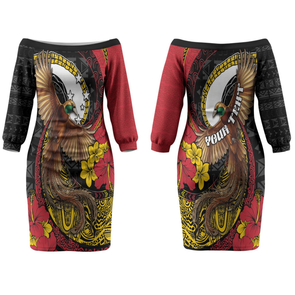 Personalised Papua New Guinea Language Week Couples Matching Off The Shoulder Long Sleeve Dress and Hawaiian Shirt Bird Of Paradise Tribal Floral Pattern DT05 - Polynesian Pride