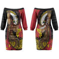 Personalised Papua New Guinea Language Week Couples Matching Off The Shoulder Long Sleeve Dress and Hawaiian Shirt Bird Of Paradise Tribal Floral Pattern DT05 - Polynesian Pride