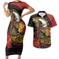 Personalised Papua New Guinea Language Week Couples Matching Short Sleeve Bodycon Dress and Hawaiian Shirt Bird Of Paradise Tribal Floral Pattern DT05 Black - Polynesian Pride