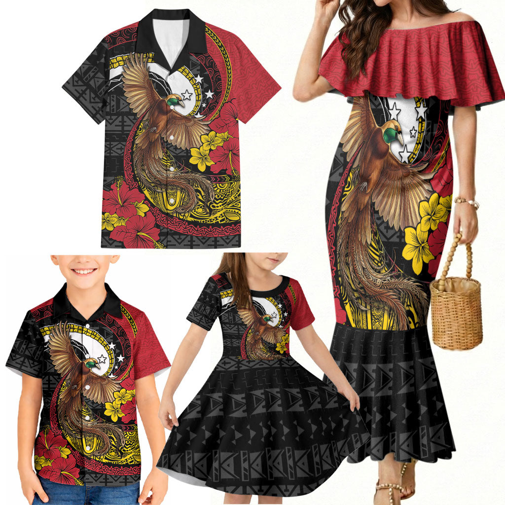 Personalised Papua New Guinea Language Week Family Matching Mermaid Dress and Hawaiian Shirt Bird Of Paradise Tribal Floral Pattern DT05 - Polynesian Pride