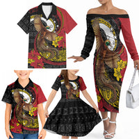 Personalised Papua New Guinea Language Week Family Matching Off The Shoulder Long Sleeve Dress and Hawaiian Shirt Bird Of Paradise Tribal Floral Pattern DT05 - Polynesian Pride