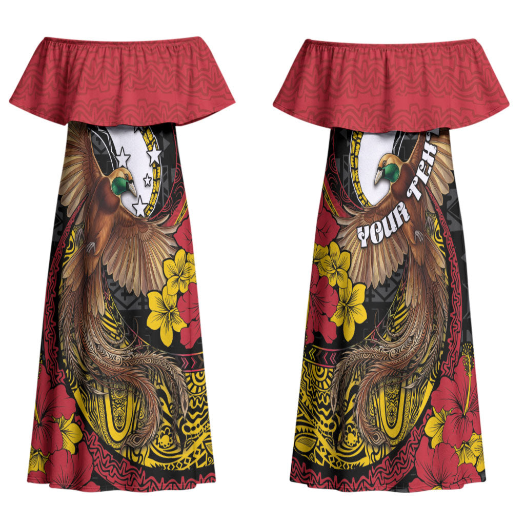 Personalised Papua New Guinea Language Week Family Matching Off Shoulder Maxi Dress and Hawaiian Shirt Bird Of Paradise Tribal Floral Pattern DT05 Mom's Dress Black - Polynesian Pride