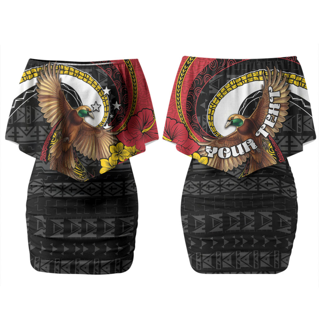 Personalised Papua New Guinea Language Week Family Matching Off Shoulder Short Dress and Hawaiian Shirt Bird Of Paradise Tribal Floral Pattern DT05 Mom's Dress Black - Polynesian Pride