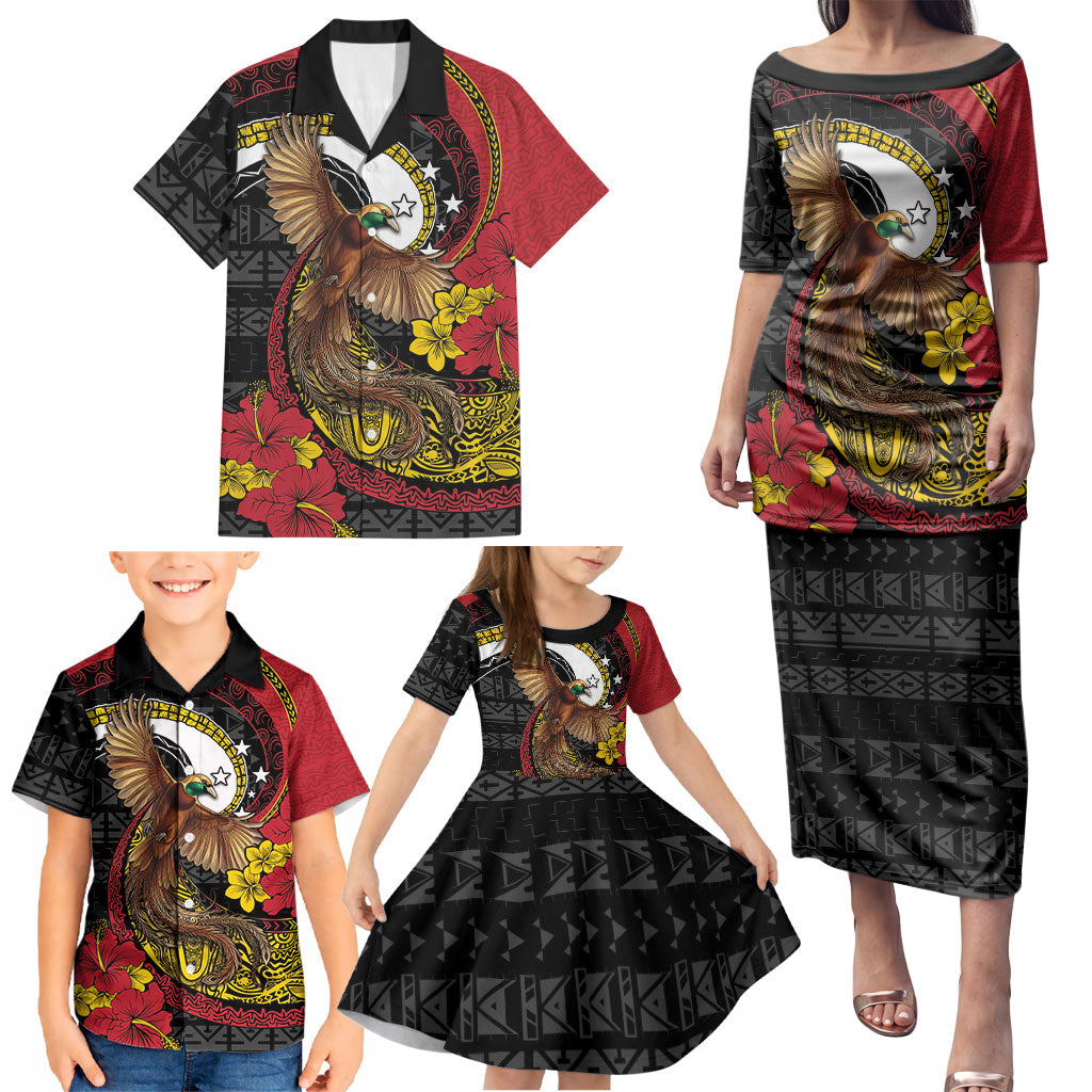 Personalised Papua New Guinea Language Week Family Matching Puletasi and Hawaiian Shirt Bird Of Paradise Tribal Floral Pattern DT05 - Polynesian Pride
