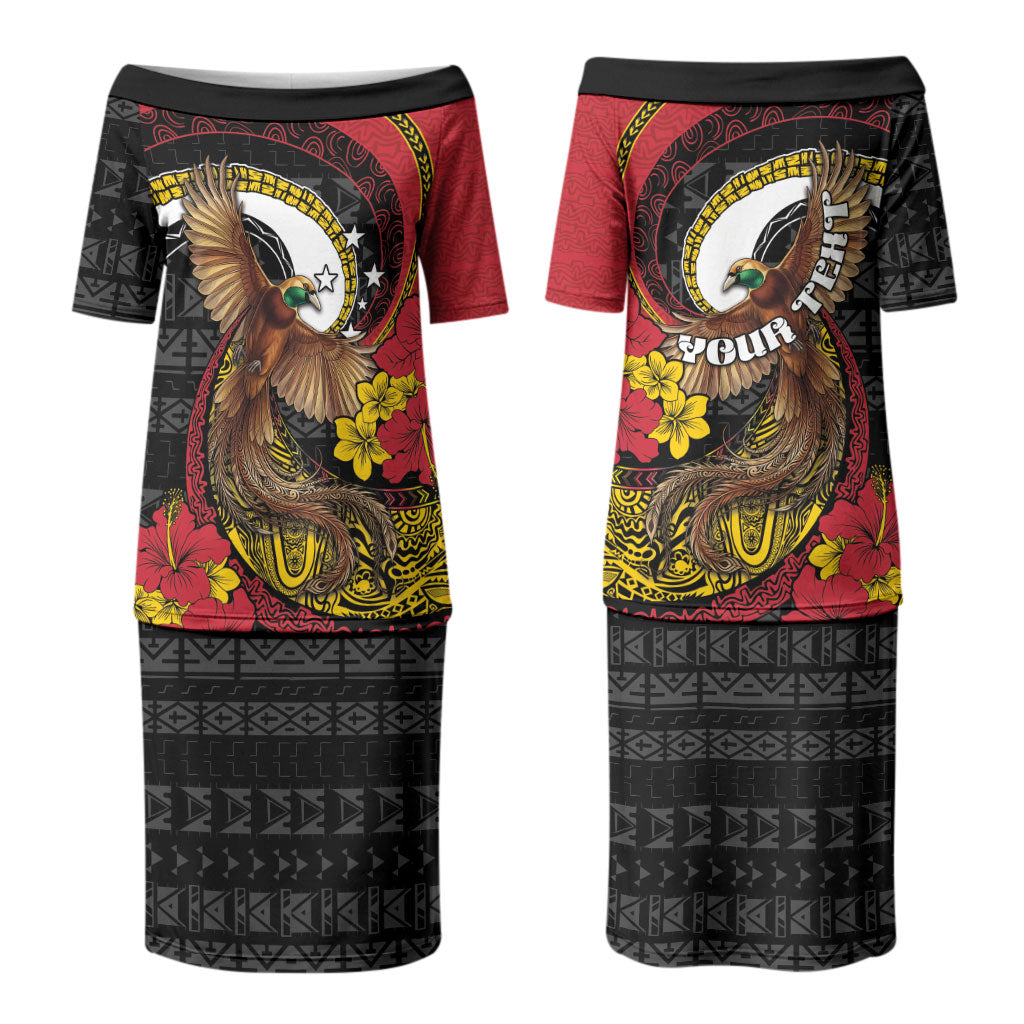 Personalised Papua New Guinea Language Week Family Matching Puletasi and Hawaiian Shirt Bird Of Paradise Tribal Floral Pattern DT05 Mom's Dress Black - Polynesian Pride