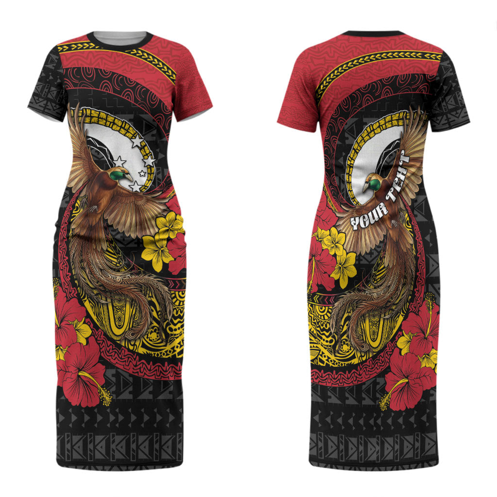Personalised Papua New Guinea Language Week Family Matching Short Sleeve Bodycon Dress and Hawaiian Shirt Bird Of Paradise Tribal Floral Pattern DT05 Mom's Dress Black - Polynesian Pride
