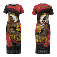 Personalised Papua New Guinea Language Week Family Matching Short Sleeve Bodycon Dress and Hawaiian Shirt Bird Of Paradise Tribal Floral Pattern DT05 Mom's Dress Black - Polynesian Pride