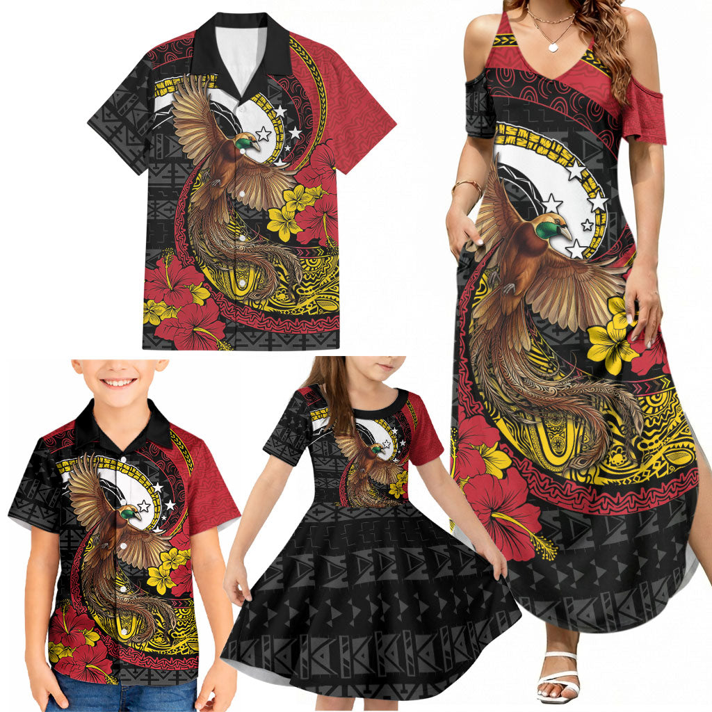 Personalised Papua New Guinea Language Week Family Matching Summer Maxi Dress and Hawaiian Shirt Bird Of Paradise Tribal Floral Pattern DT05 - Polynesian Pride
