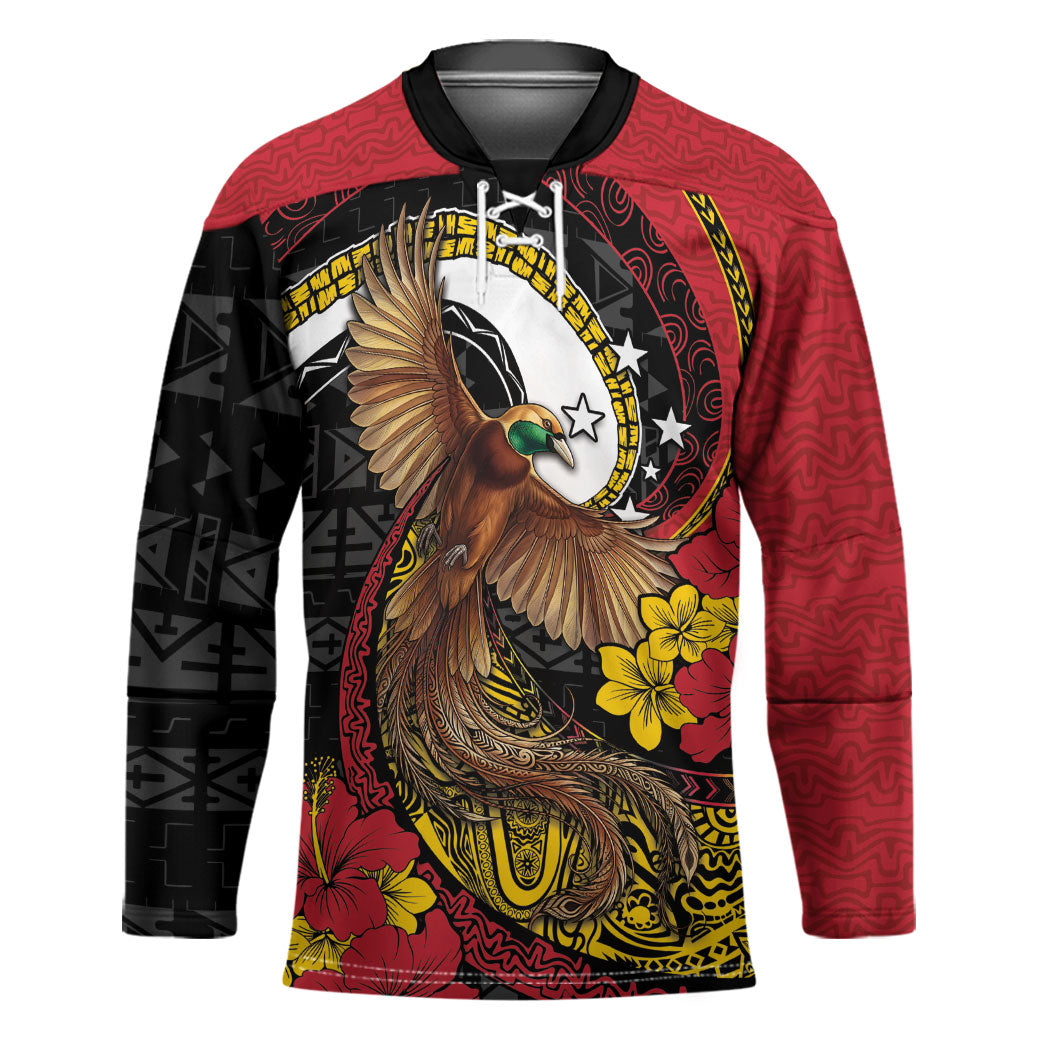 Personalised Papua New Guinea Language Week Hockey Jersey Bird Of Paradise Tribal Floral Pattern DT05 Unisex Black - Polynesian Pride
