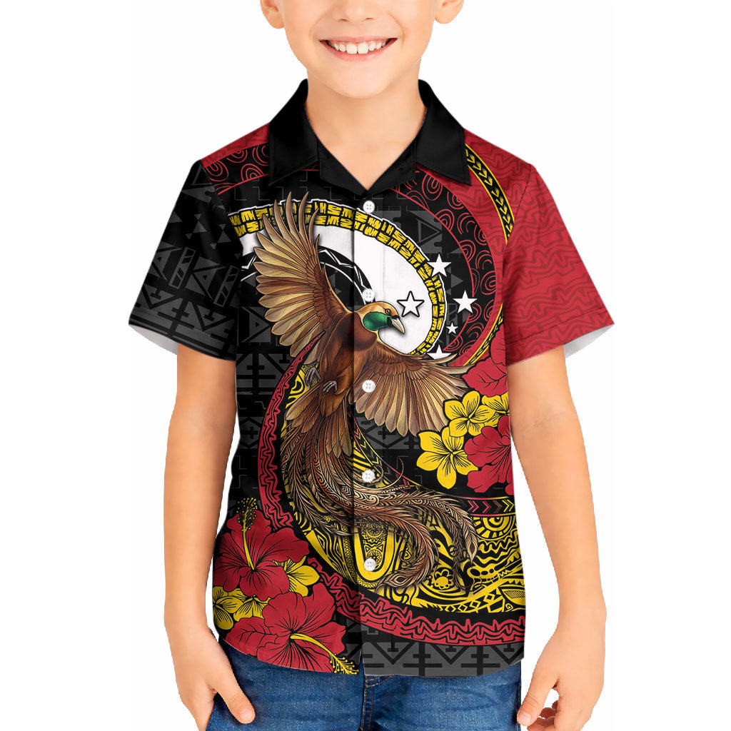 Personalised Papua New Guinea Language Week Kid Hawaiian Shirt Bird Of Paradise Tribal Floral Pattern DT05 Kid Black - Polynesian Pride