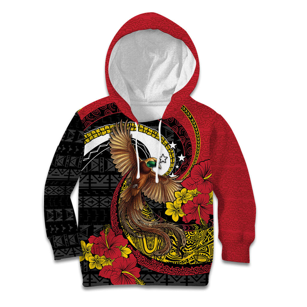 Personalised Papua New Guinea Language Week Kid Hoodie Bird Of Paradise Tribal Floral Pattern DT05 Hoodie Black - Polynesian Pride