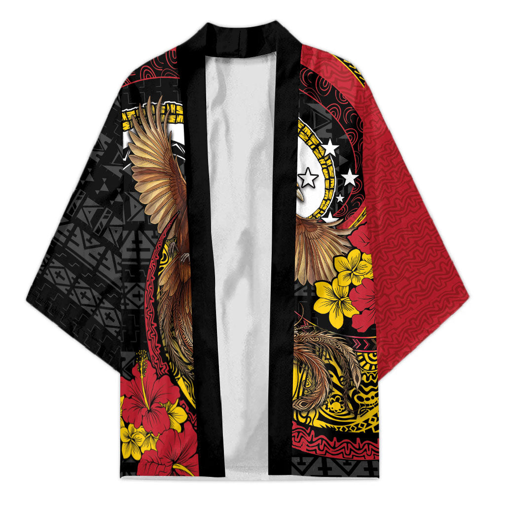 Personalised Papua New Guinea Language Week Kimono Bird Of Paradise Tribal Floral Pattern DT05 Unisex Black - Polynesian Pride