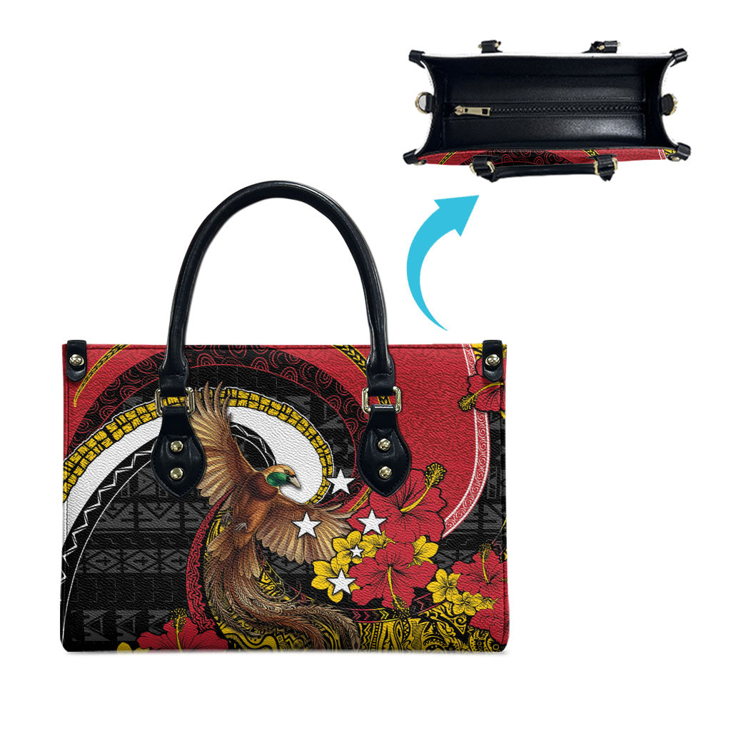 Papua New Guinea Language Week Leather Bag Bird Of Paradise Tribal Floral Pattern