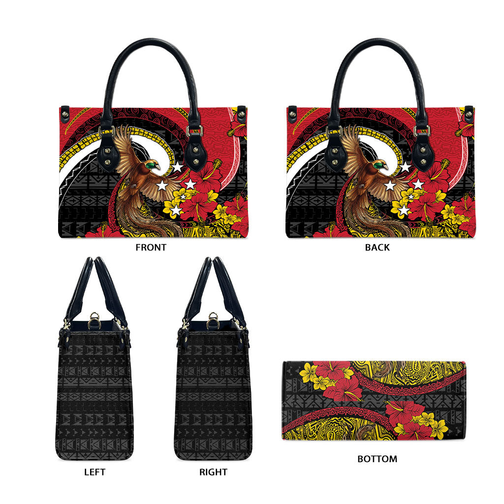 Papua New Guinea Language Week Leather Bag Bird Of Paradise Tribal Floral Pattern