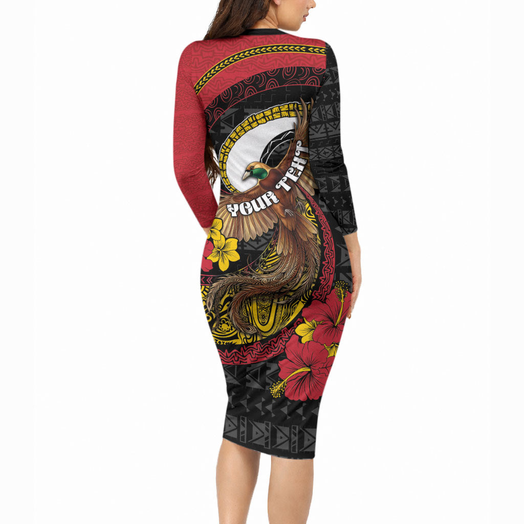 Personalised Papua New Guinea Language Week Long Sleeve Bodycon Dress Bird Of Paradise Tribal Floral Pattern