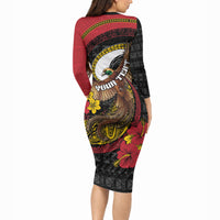 Personalised Papua New Guinea Language Week Long Sleeve Bodycon Dress Bird Of Paradise Tribal Floral Pattern