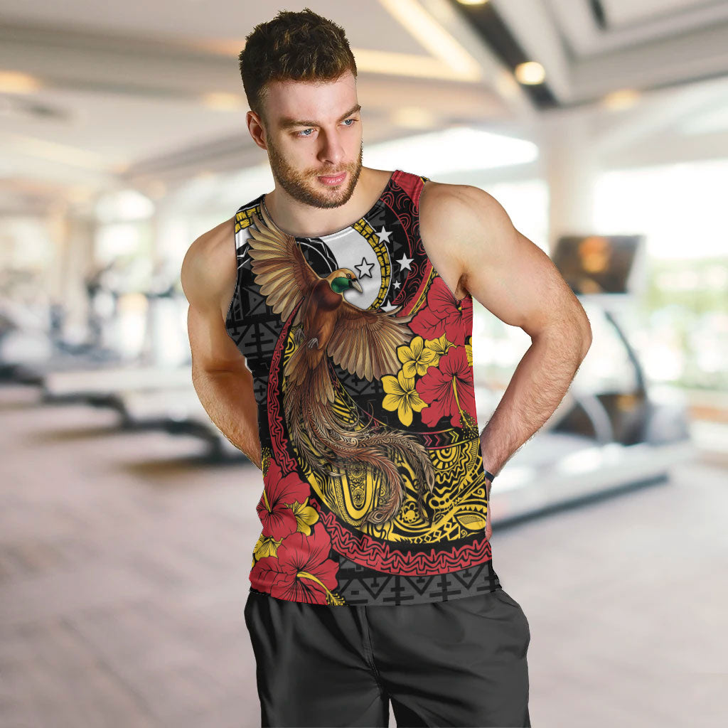 Personalised Papua New Guinea Language Week Men Tank Top Bird Of Paradise Tribal Floral Pattern DT05 Black - Polynesian Pride