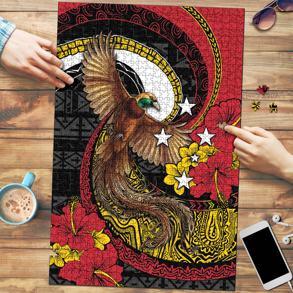Papua New Guinea Language Week Puzzle Bird Of Paradise Tribal Floral Pattern DT05 Black - Polynesian Pride