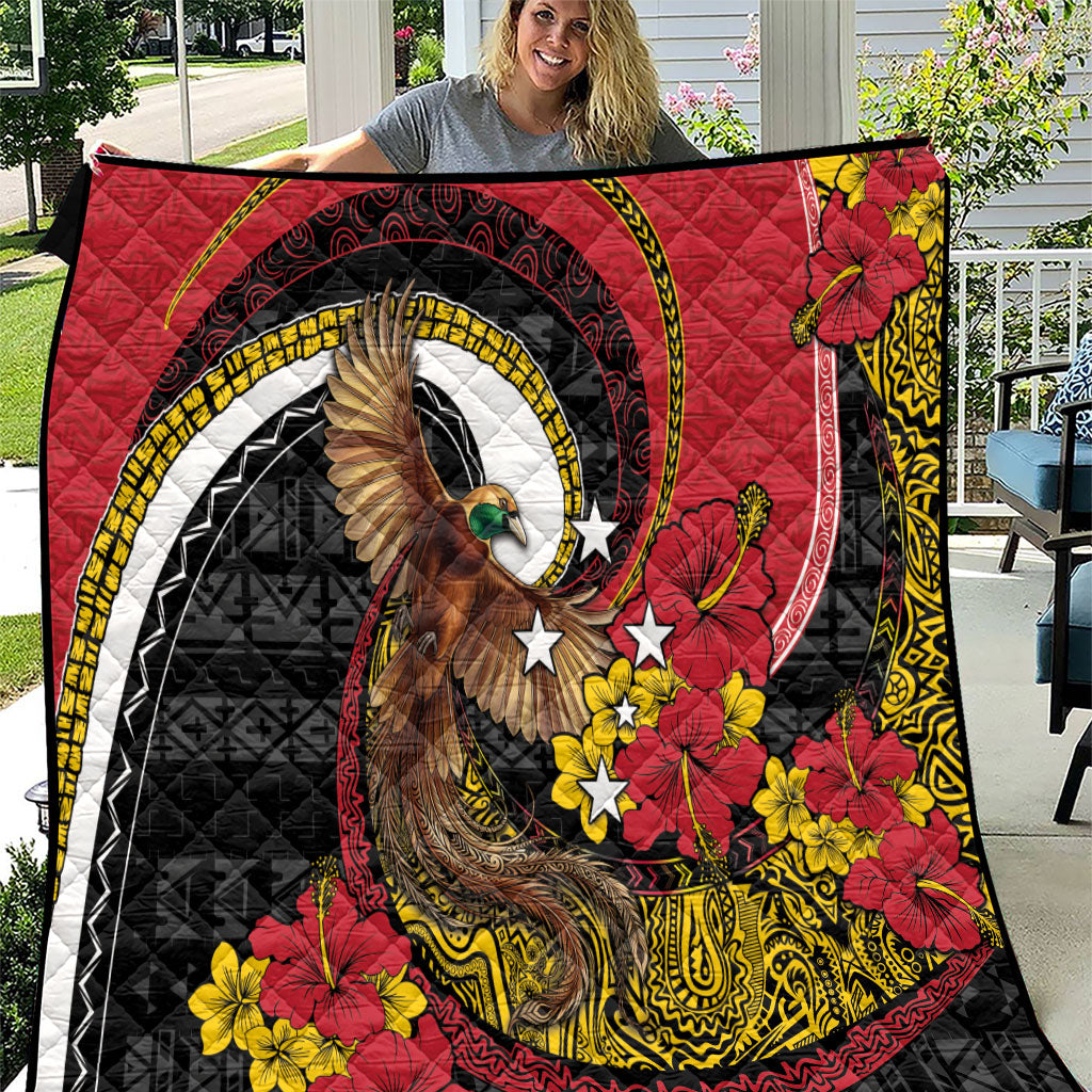 Papua New Guinea Language Week Quilt Bird Of Paradise Tribal Floral Pattern DT05 Black - Polynesian Pride