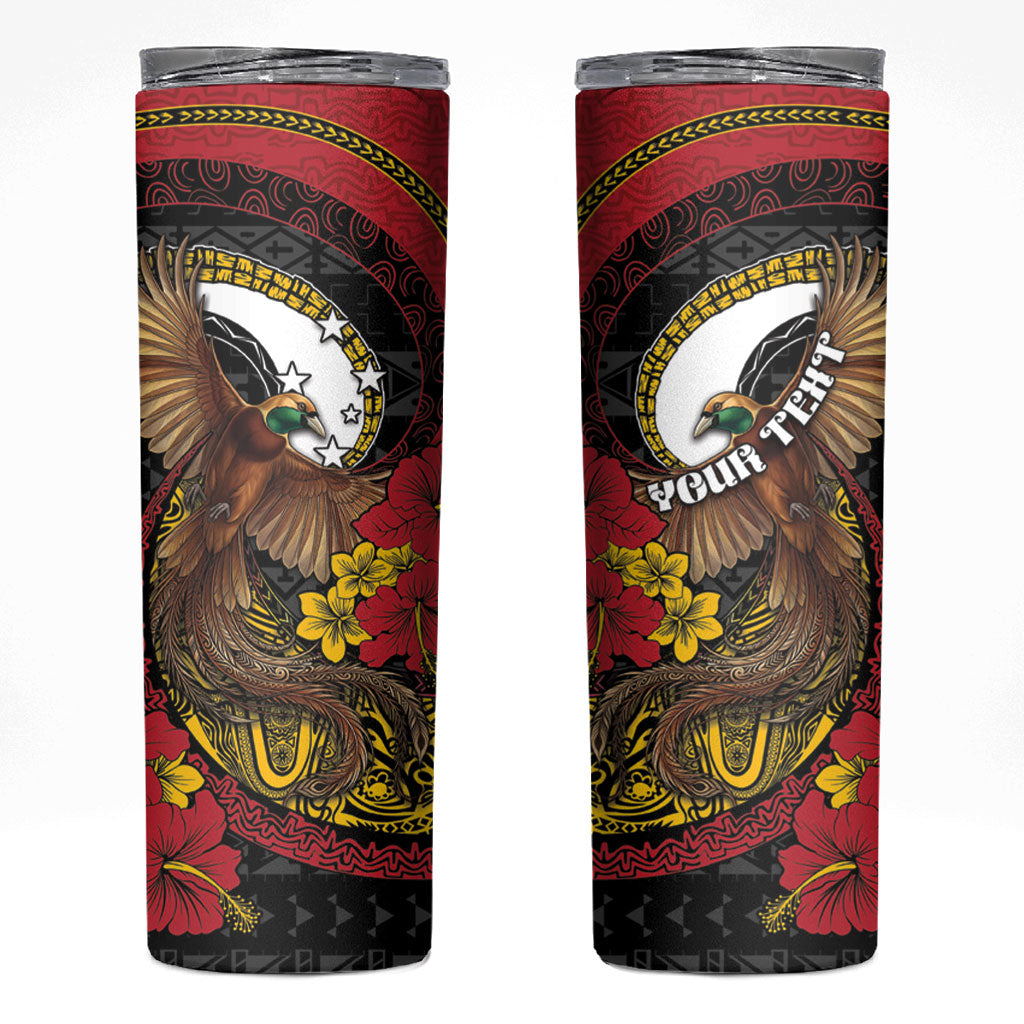 Personalised Papua New Guinea Language Week Skinny Tumbler Bird Of Paradise Tribal Floral Pattern