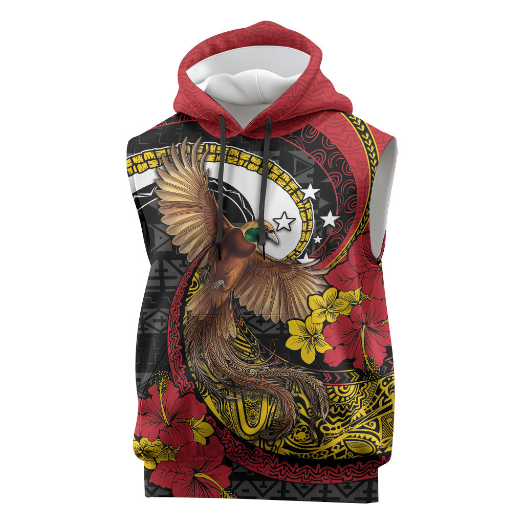 Personalised Papua New Guinea Language Week Sleeveless Hoodie Bird Of Paradise Tribal Floral Pattern DT05 Black - Polynesian Pride