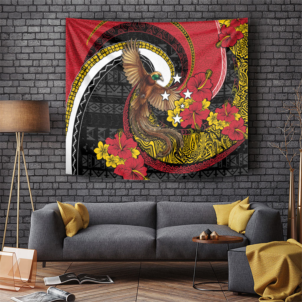 Papua New Guinea Language Week Tapestry Bird Of Paradise Tribal Floral Pattern DT05 Black - Polynesian Pride
